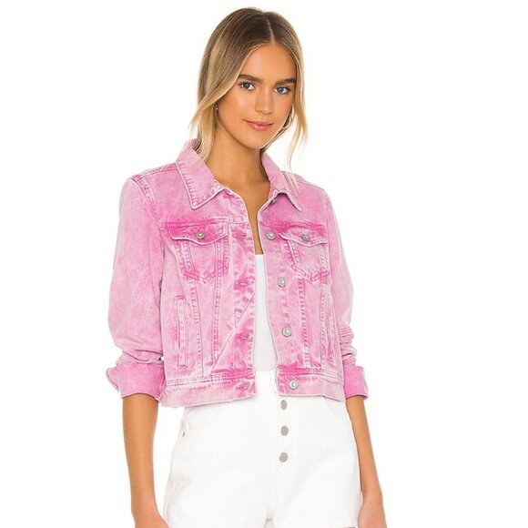 Free People X We The Free Rumors Denim Jacket Pink Acid Wash Women's X-Large - Picture 1 of 6